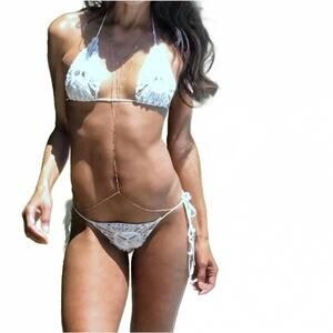 NEW CHARMOSA amanda crochet swimsuit in off white